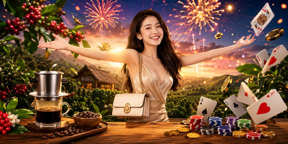 Người chơi game bài thưởng thức cà phê Buôn Ma Thuột và tham gia cá cược trực tuyến